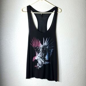 Sololafe Ladies 2XL Black Flowy Tank Top w/ Red/White/Blue Eagle Logo